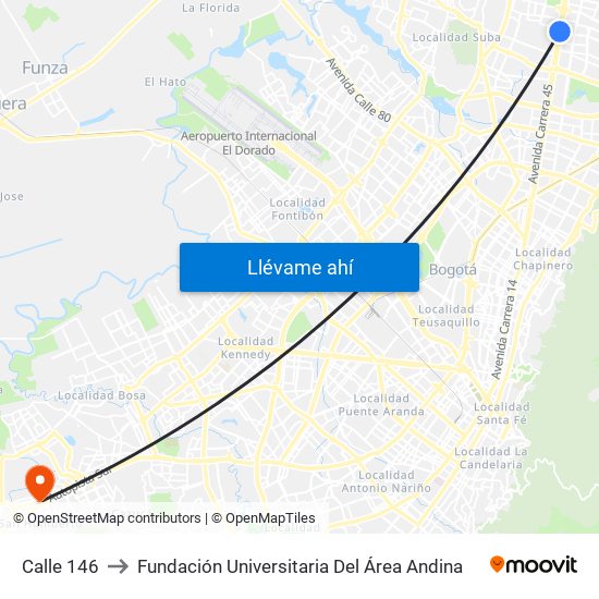 Calle 146 to Fundación Universitaria Del Área Andina map