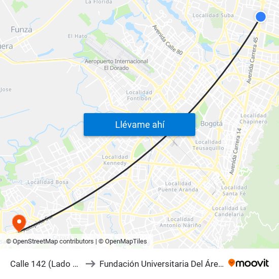 Calle 142 (Lado Norte) to Fundación Universitaria Del Área Andina map