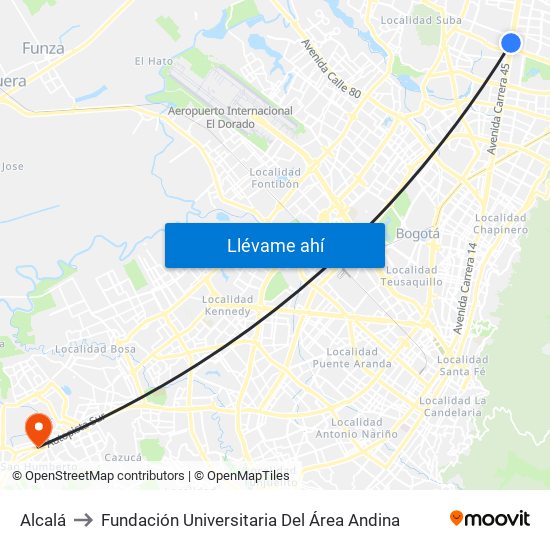 Alcalá to Fundación Universitaria Del Área Andina map