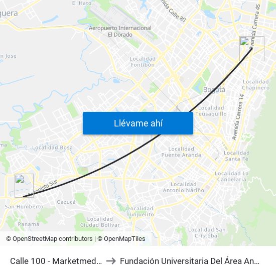 Calle 100 - Marketmedios to Fundación Universitaria Del Área Andina map