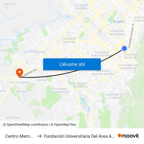 Centro Memoria to Fundación Universitaria Del Área Andina map