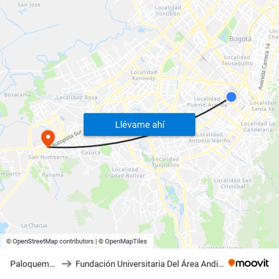 Paloquemao to Fundación Universitaria Del Área Andina map