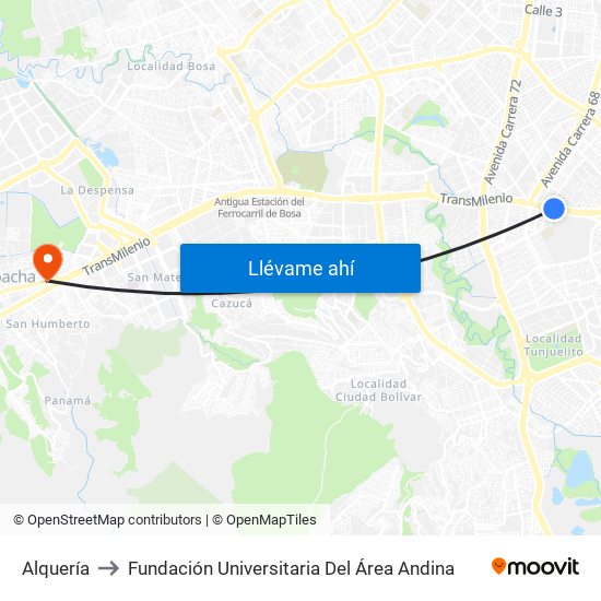 Alquería to Fundación Universitaria Del Área Andina map