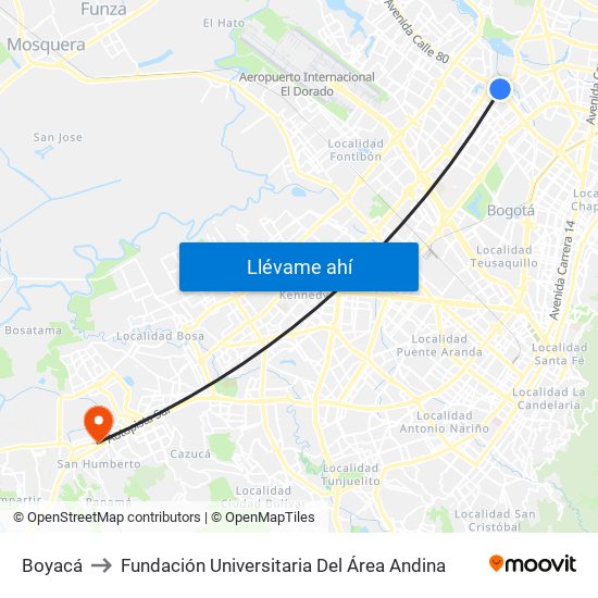 Boyacá to Fundación Universitaria Del Área Andina map