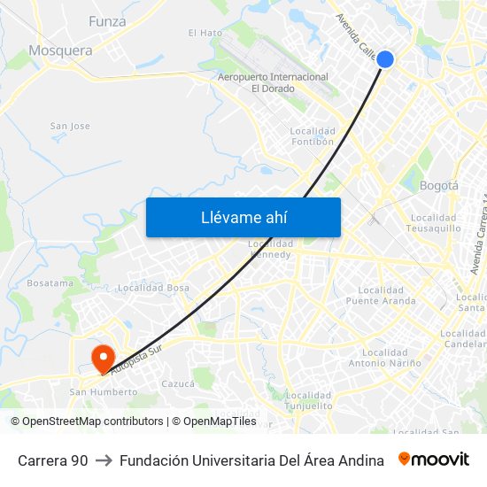 Carrera 90 to Fundación Universitaria Del Área Andina map