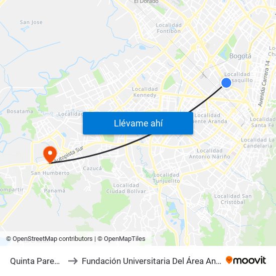 Quinta Paredes to Fundación Universitaria Del Área Andina map