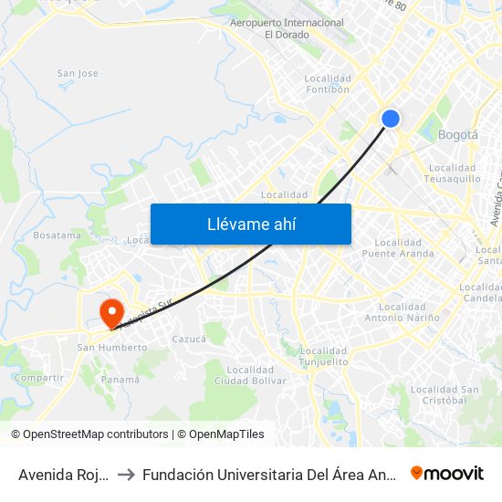 Avenida Rojas to Fundación Universitaria Del Área Andina map