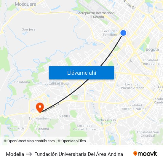 Modelia to Fundación Universitaria Del Área Andina map