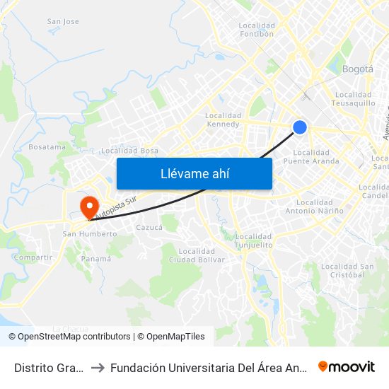 Distrito Grafiti to Fundación Universitaria Del Área Andina map