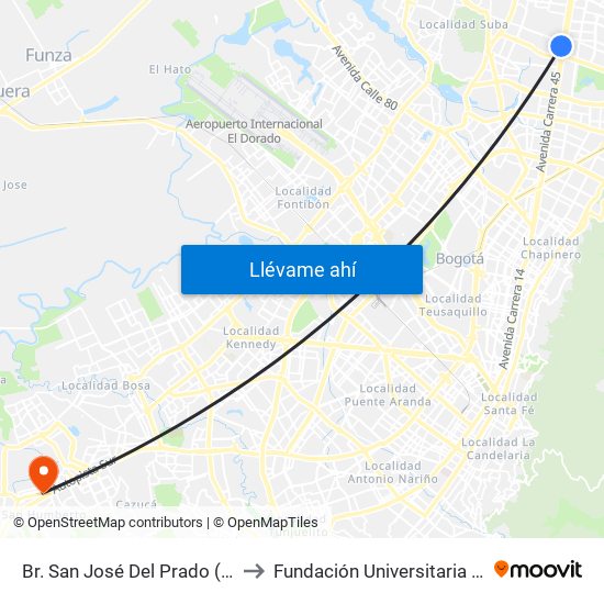 Br. San José Del Prado (Kr 45a - Cl 137) to Fundación Universitaria Del Área Andina map