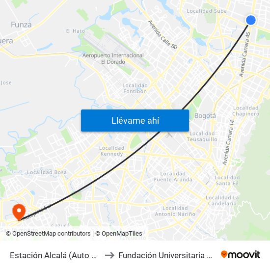 Estación Alcalá (Auto Norte - Cl 136) to Fundación Universitaria Del Área Andina map