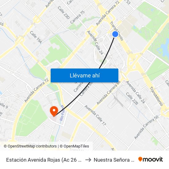 Estación Avenida Rojas (Ac 26 - Kr 69d Bis) (B) to Nuestra Señora De La Paz map