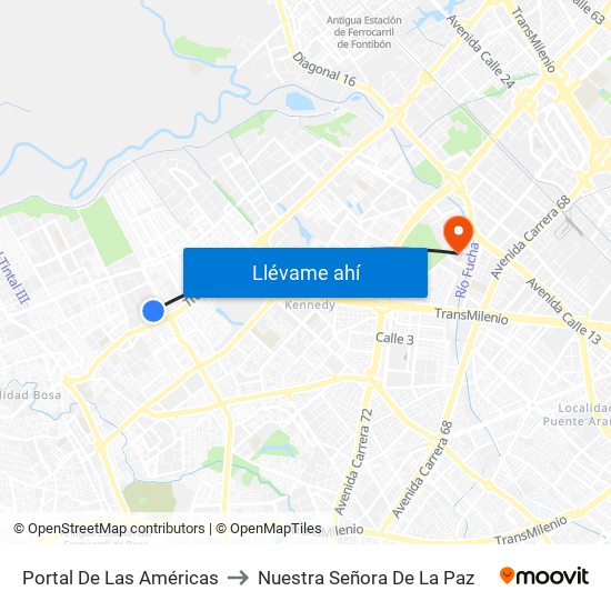 Portal De Las Américas to Nuestra Señora De La Paz map