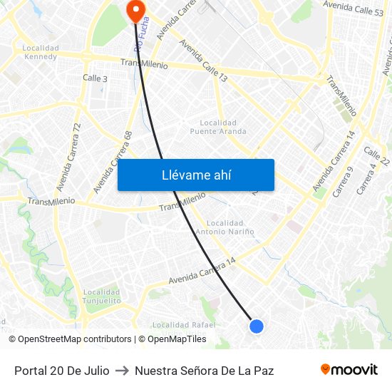 Portal 20 De Julio to Nuestra Señora De La Paz map