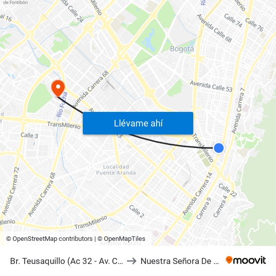 Br. Teusaquillo (Ac 32 - Av. Caracas) to Nuestra Señora De La Paz map