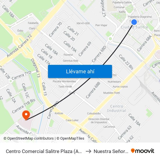 Centro Comercial Salitre Plaza (Av. La Esperanza - Kr 68b) to Nuestra Señora De La Paz map