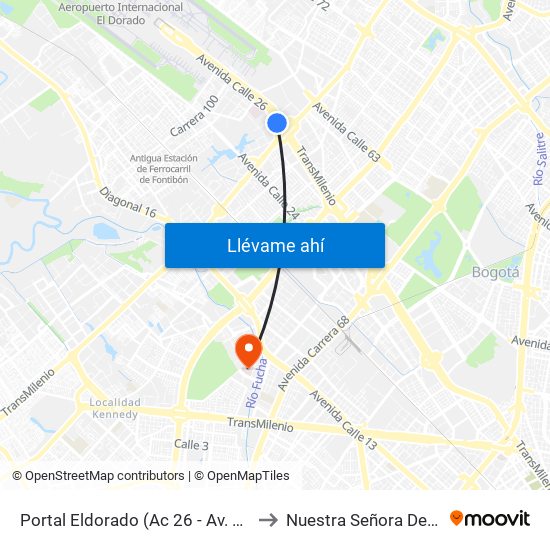 Portal Eldorado (Ac 26 - Av. C. De Cali) to Nuestra Señora De La Paz map