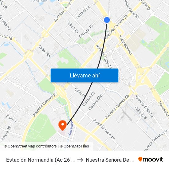 Estación Normandía (Ac 26 - Kr 74) to Nuestra Señora De La Paz map