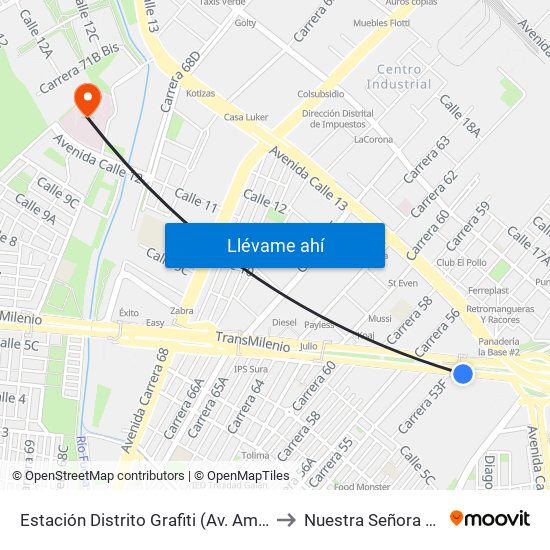 Estación Distrito Grafiti (Av. Américas - Kr 53a) to Nuestra Señora De La Paz map