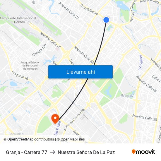 Granja - Carrera 77 to Nuestra Señora De La Paz map