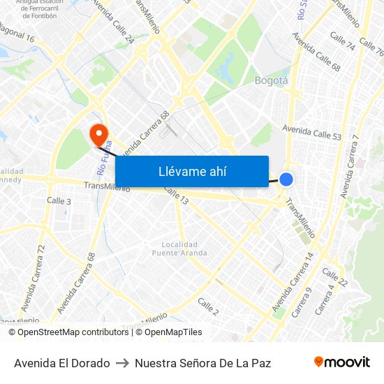 Avenida El Dorado to Nuestra Señora De La Paz map