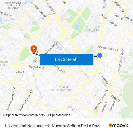 Universidad Nacional to Nuestra Señora De La Paz map