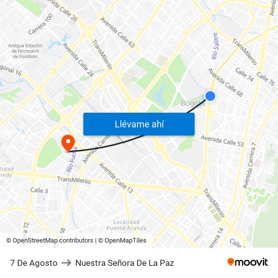 7 De Agosto to Nuestra Señora De La Paz map