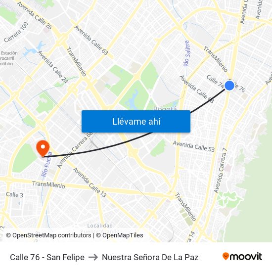 Calle 76 - San Felipe to Nuestra Señora De La Paz map