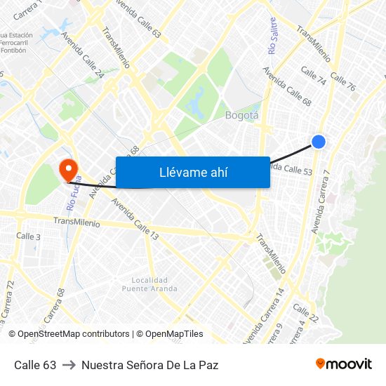 Calle 63 to Nuestra Señora De La Paz map