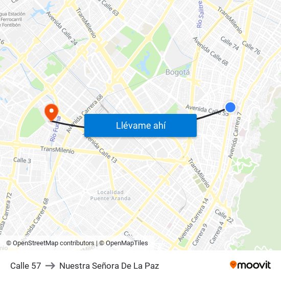Calle 57 to Nuestra Señora De La Paz map