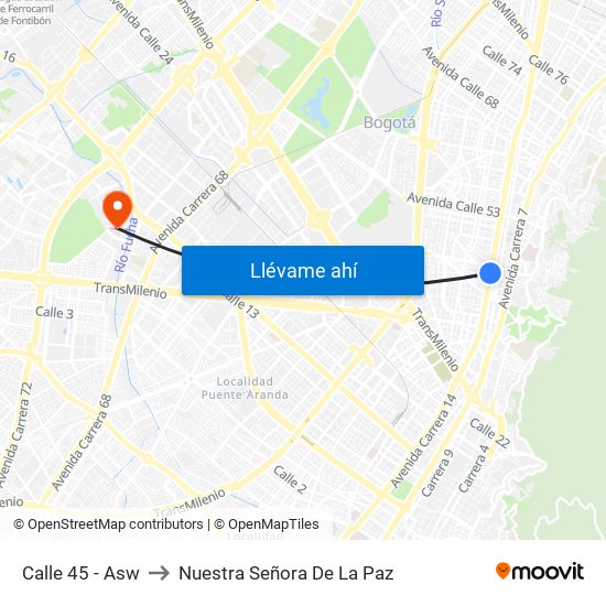 Calle 45 - Asw to Nuestra Señora De La Paz map