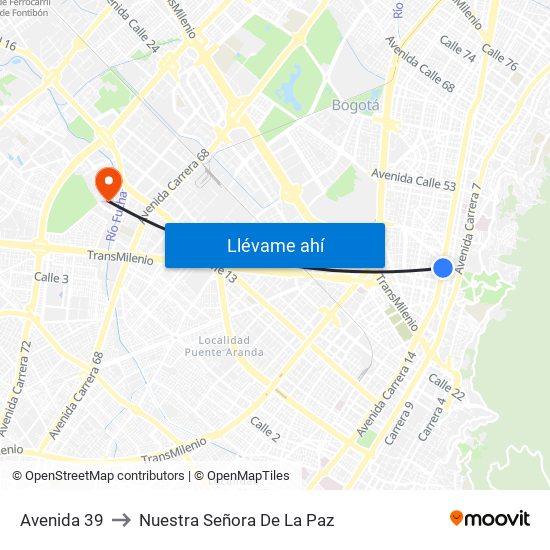 Avenida 39 to Nuestra Señora De La Paz map