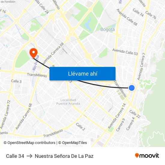 Calle 34 to Nuestra Señora De La Paz map