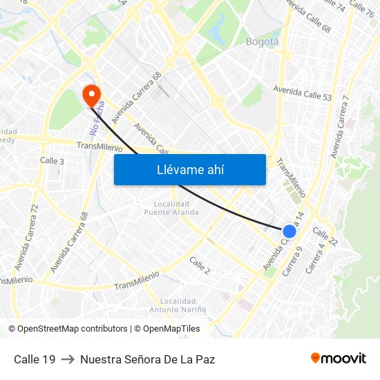 Calle 19 to Nuestra Señora De La Paz map