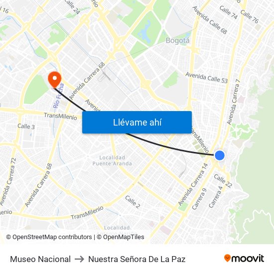 Museo Nacional to Nuestra Señora De La Paz map
