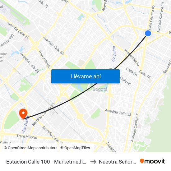 Estación Calle 100 - Marketmedios (Auto Norte - Cl 98) to Nuestra Señora De La Paz map
