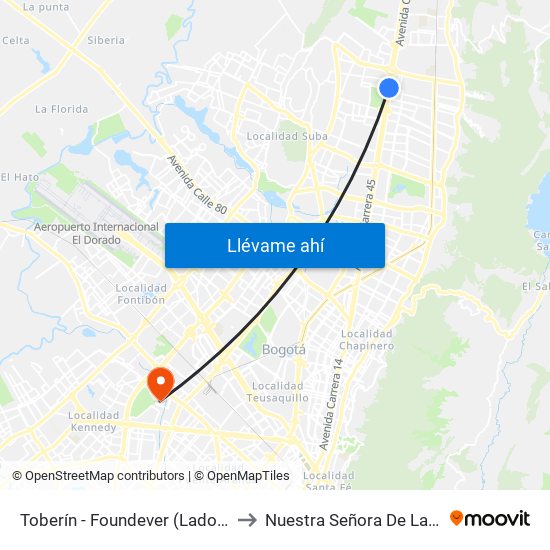 Toberín - Foundever (Lado Sur) to Nuestra Señora De La Paz map