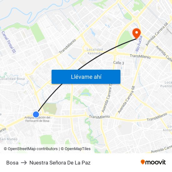 Bosa to Nuestra Señora De La Paz map