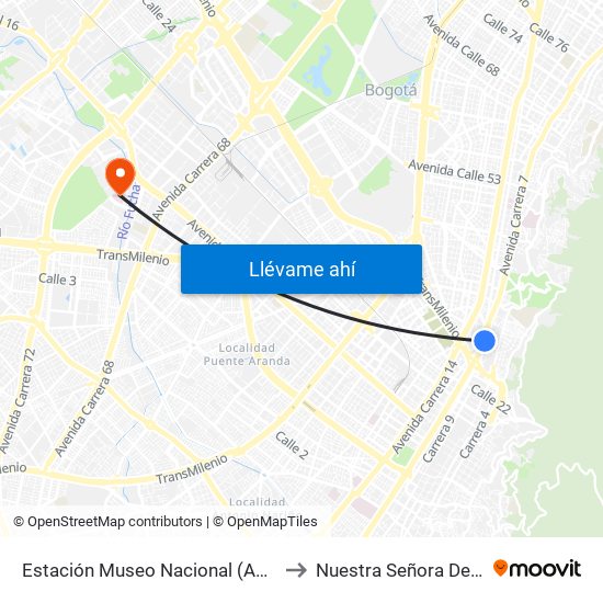 Estación Museo Nacional (Ak 7 - Cl 29) to Nuestra Señora De La Paz map