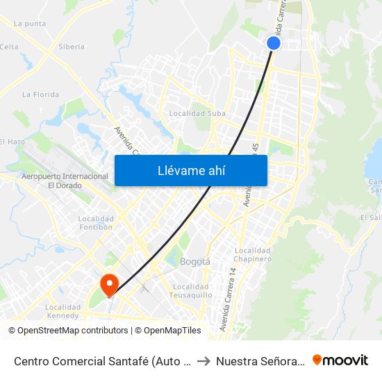 Centro Comercial Santafé (Auto Norte - Cl 187) (B) to Nuestra Señora De La Paz map