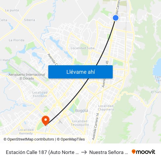 Estación Calle 187 (Auto Norte - Cl 187 Bis) (A) to Nuestra Señora De La Paz map