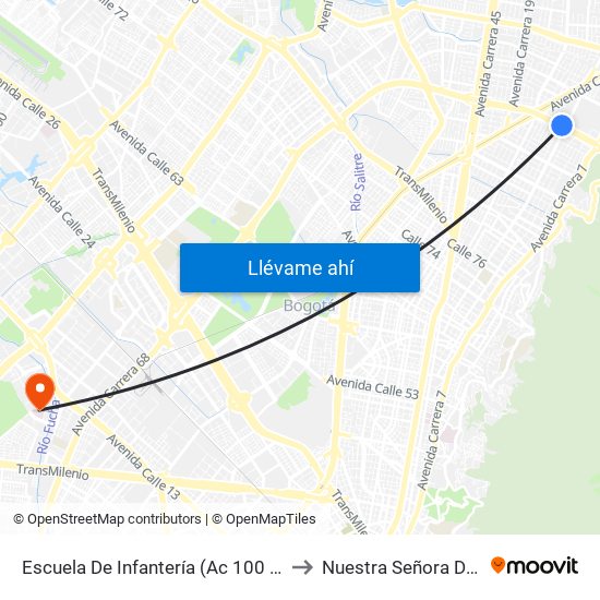Escuela De Infantería (Ac 100 - Kr 11a) (B) to Nuestra Señora De La Paz map