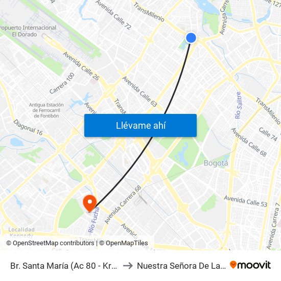 Br. Santa María (Ac 80 - Kr 73b) to Nuestra Señora De La Paz map