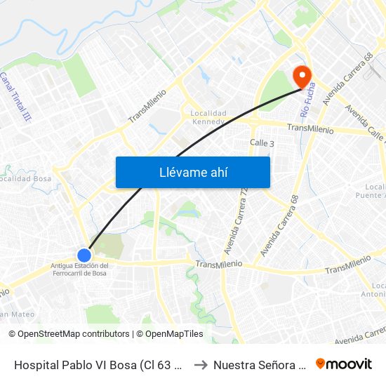 Hospital Pablo VI Bosa (Cl 63 Sur - Kr 77g) (A) to Nuestra Señora De La Paz map