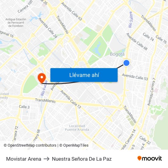 Movistar Arena to Nuestra Señora De La Paz map