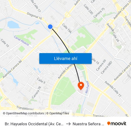 Br. Hayuelos Occidental (Av. Centenario - Kr 87) to Nuestra Señora De La Paz map