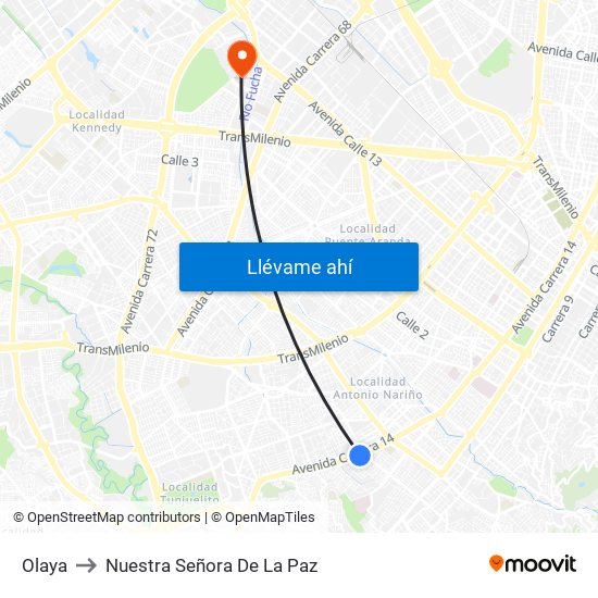 Olaya to Nuestra Señora De La Paz map