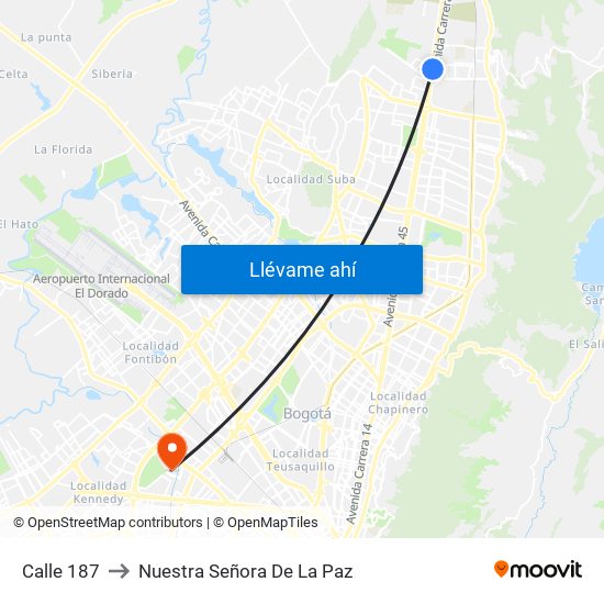 Calle 187 to Nuestra Señora De La Paz map