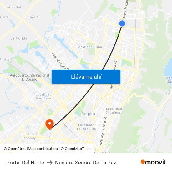 Portal Del Norte to Nuestra Señora De La Paz map