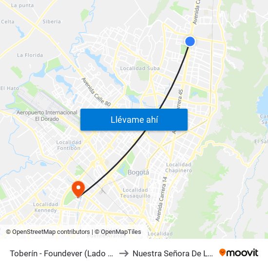 Toberín - Foundever (Lado Norte) to Nuestra Señora De La Paz map